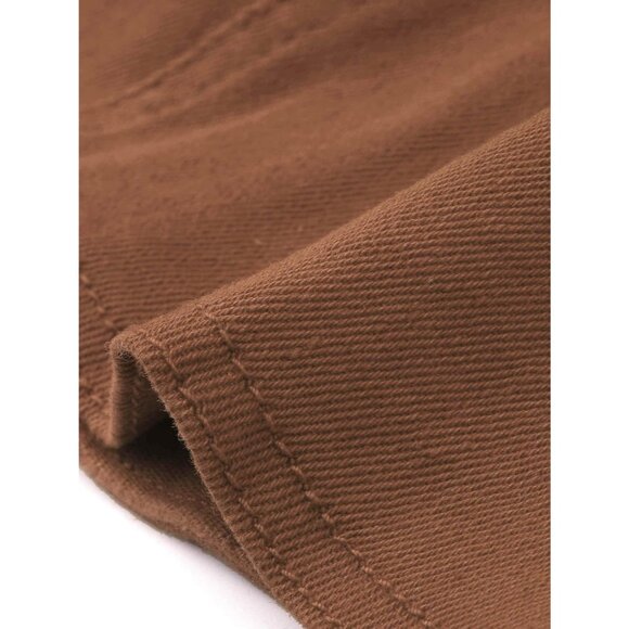 Women's Jean Jacket Slim Fit Casual Denim Jacket 3/4 Sleeves Outwear Brown - Picture 5 of 5